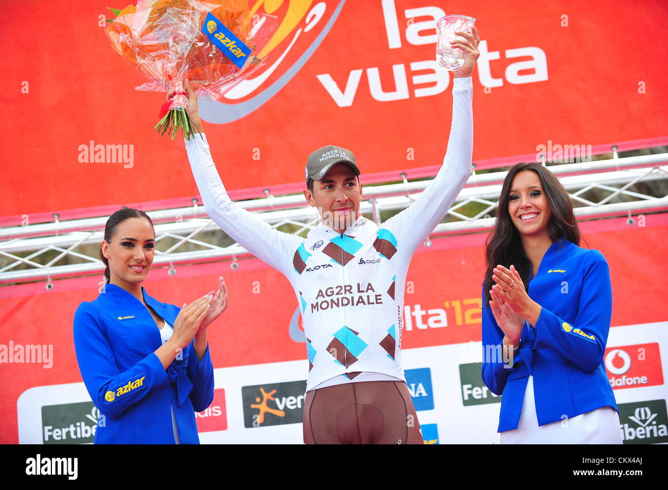 25. August 2012. Lleida nach Andorra Collada, Spanien.  8. Etappe Vuelta a España.  Lleida - Andorra Collada De La Gallina, Ag2r La Mondiale 2012, Montaguti Matteo Andorra Collada De La Gallina Stockfoto