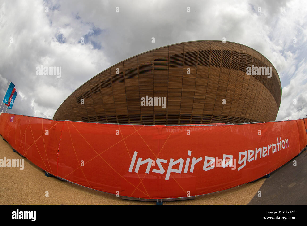 Stratford, London, UK. Mittwoch, 29. August 2012. Das Velodrom am Tag der Eröffnungsfeier. Stockfoto