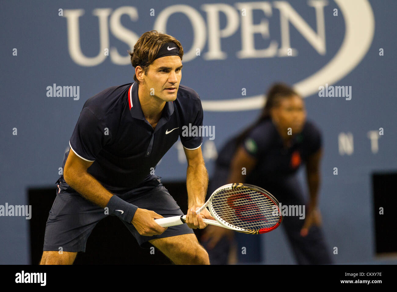 Roger Federer (SUI) auf das Jahr 2012 uns Open Tennisturnier, Flushing, New York, USA. 30. August 2012. Stockfoto