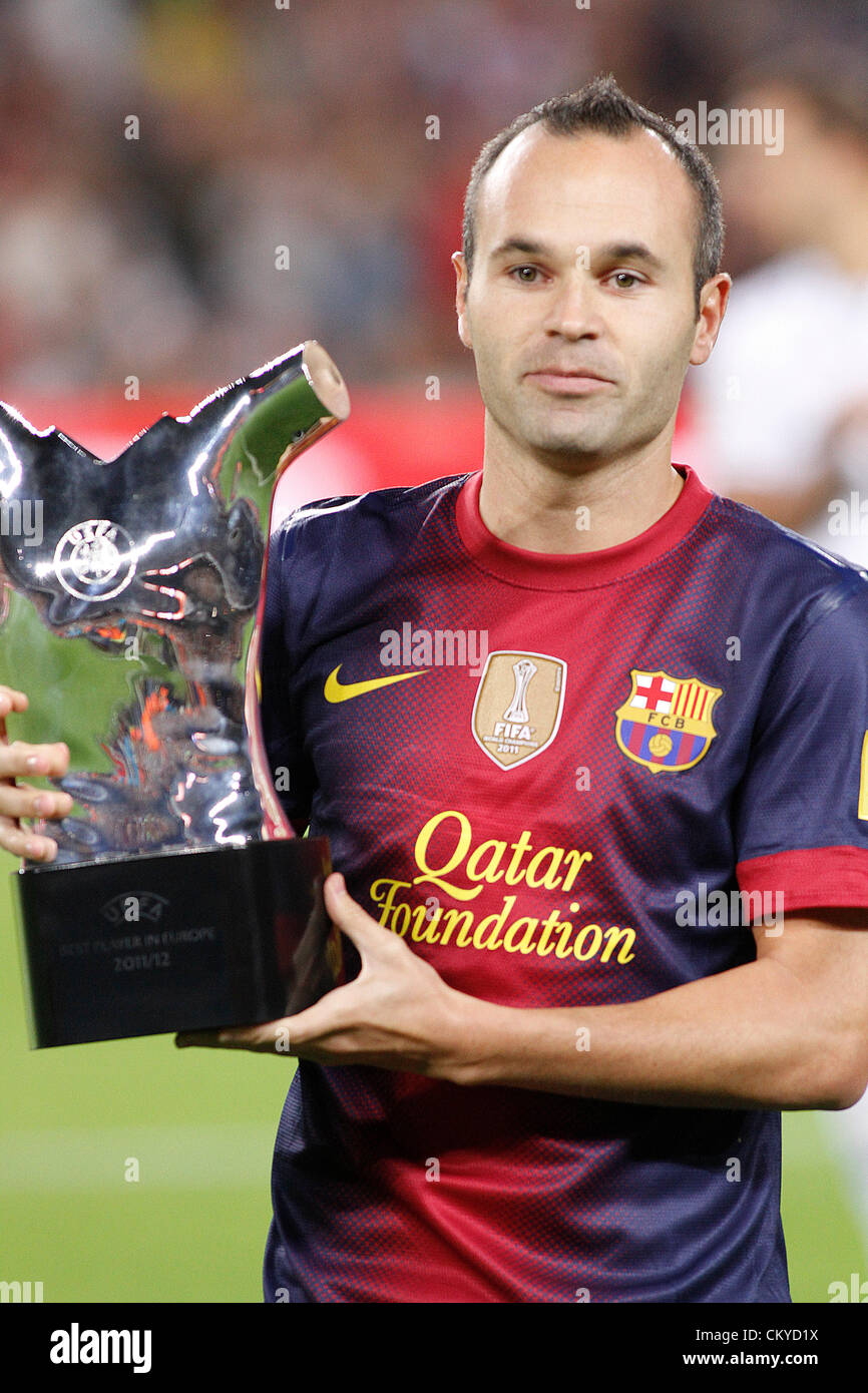 09.02.2012 - Liga Fußball Spanien FC Barcelona vs. Valencia CF Spieltag 3 - Iniesta ausgezeichnet besten europäischen Spieler 2012 Stockfoto