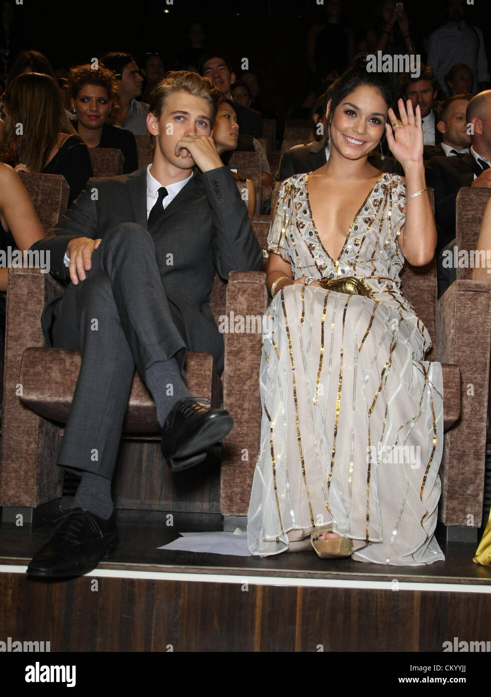 AUSTIN BUTLER & VANESSA HUDGENS SPRING BREAKERS. UA. 69. Venedig FILM FESTIVAL Venedig Italien 5. September 2012 Stockfoto