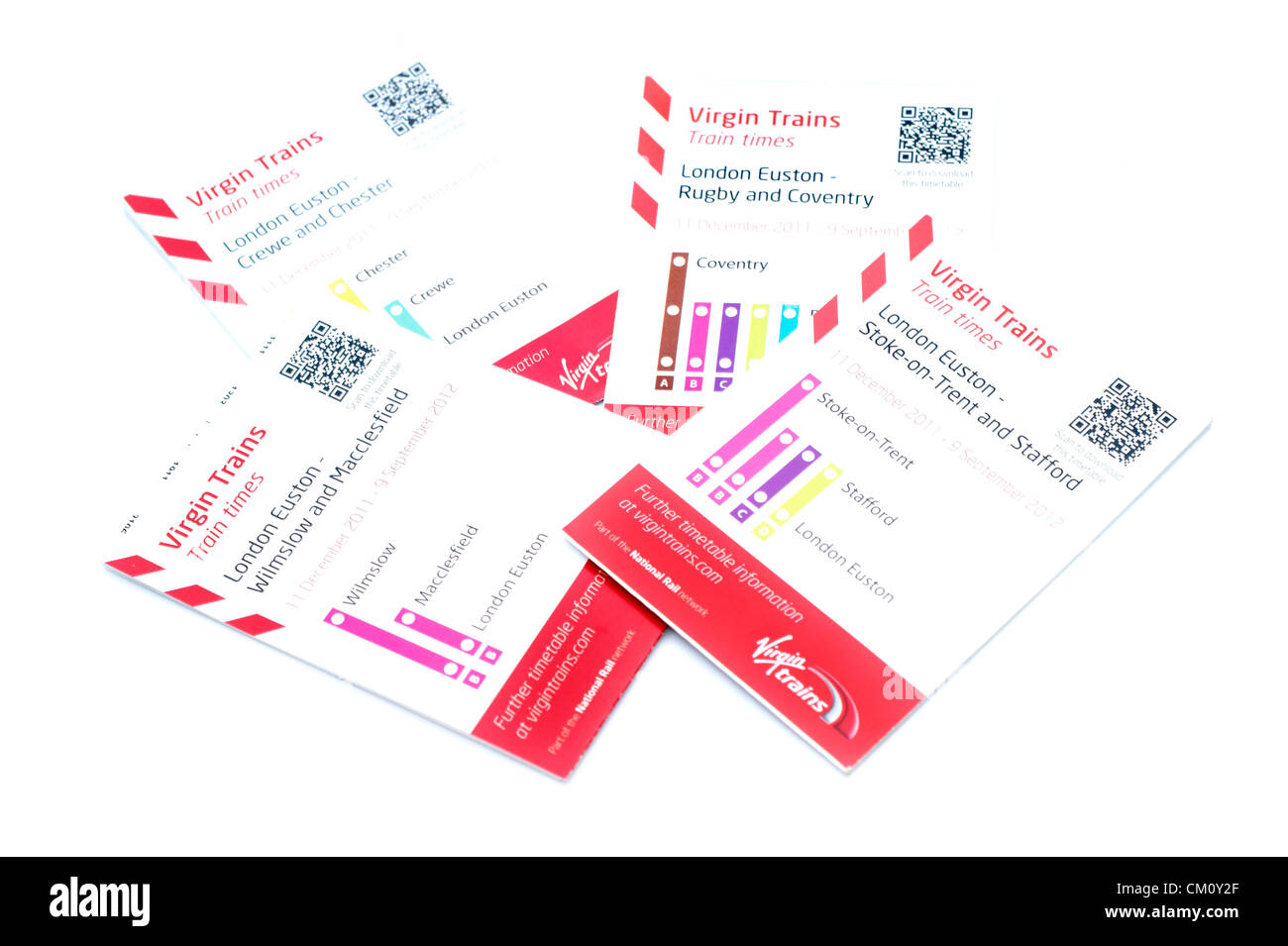 Jungfrau-Züge Zugfahrpläne auf weißem Hintergrund Stockfoto