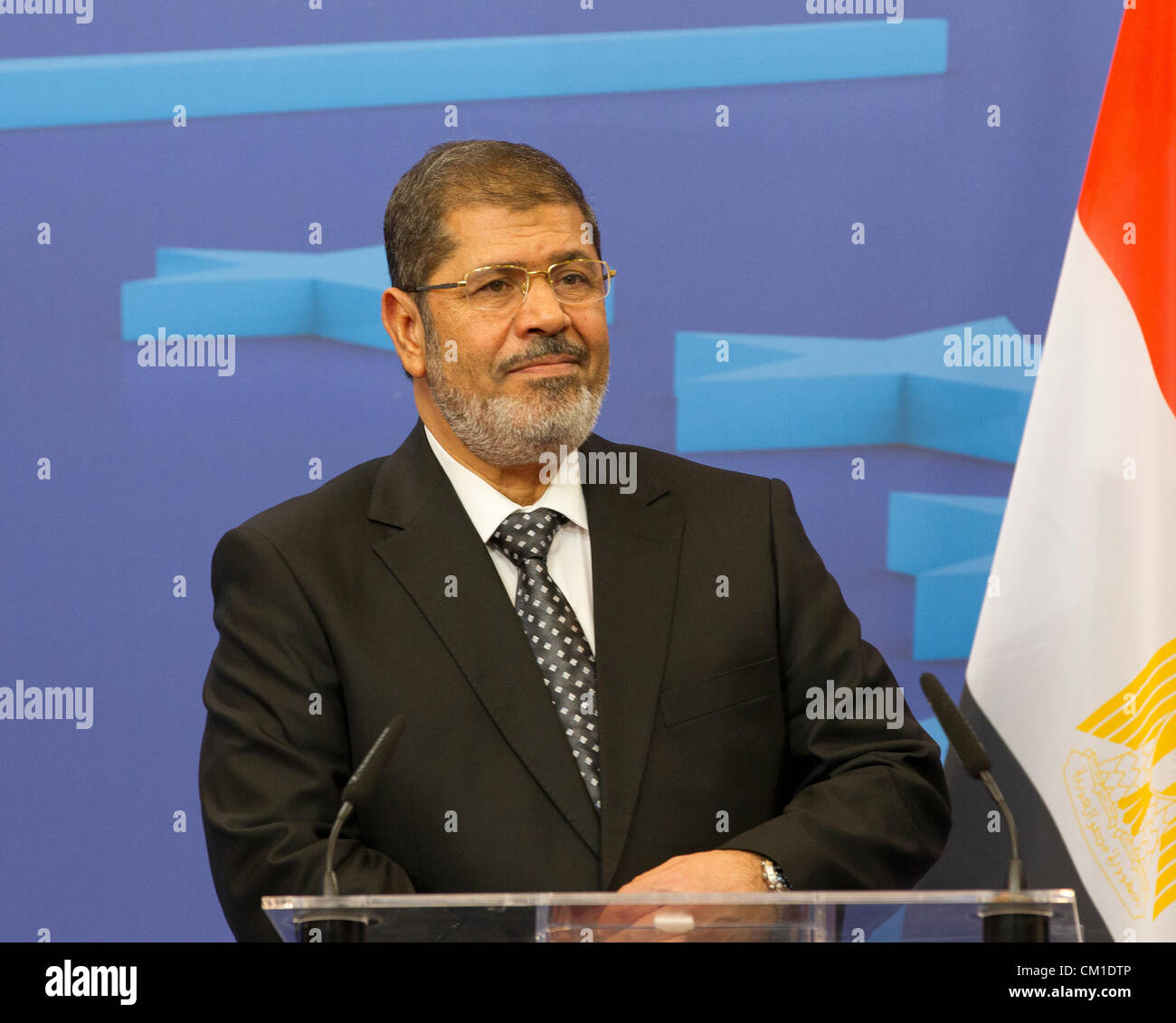 Präsident von Ägypten Mohamed Mursi bei seinem Besuch in Brüssel, wo er mit dem Präsidenten des Europäischen Rates, Herman Va traf Stockfoto