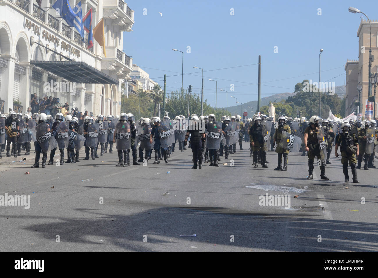 Krawalle in Athen, Griechenland Stockfoto