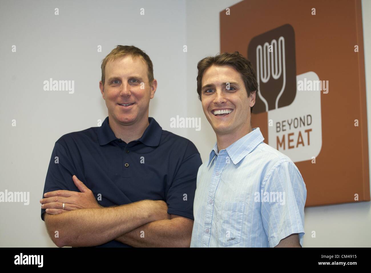 17. September 2012 - Temple City, CA, USA - Ethan Brown (L) und Brent Taylor, Mitbegründer und Chief Financial Officer bei über Fleisch. (Kredit-Bild: © Ringo Chiu/ZUMAPRESS.com) Stockfoto