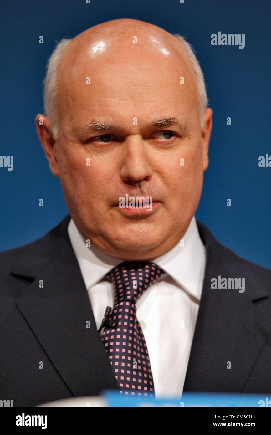 IAIN DUNCAN SMITH MP Arbeit & Renten Sekretär 8. Oktober 2012 die ICC BIRMINGHAM ENGLAND Stockfoto