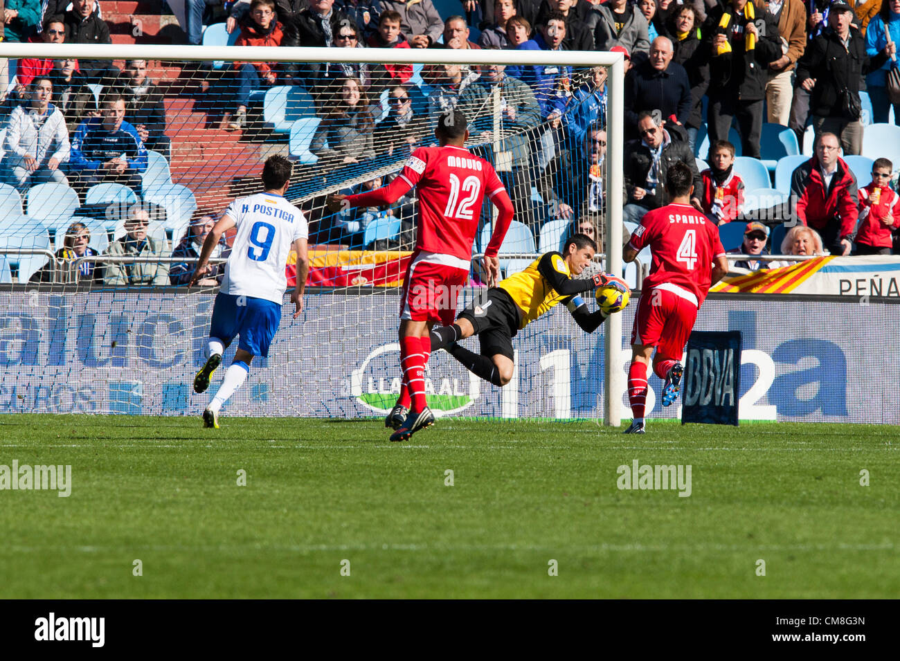 28.10.2012 Zaragoza, Spanien. Palop in Aktion während der spanischen La Liga-Spiel zwischen Real Saragossa und Sevilla aus dem Estadio De La Romareda. Stockfoto