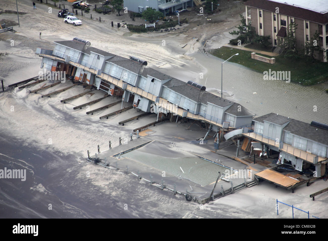 New Jersey, Usa. 30. Oktober 2012. Luftaufnahme von Sachschäden entlang der New Jersey Küste verursacht durch Hurrikan Sandy 30. Oktober 2012. Sandy fegte durch die Region was 26 Tod in sieben Staaten in den letzten 48 Stunden und schließen Strom für mehr als 6 Millionen Menschen Stockfoto