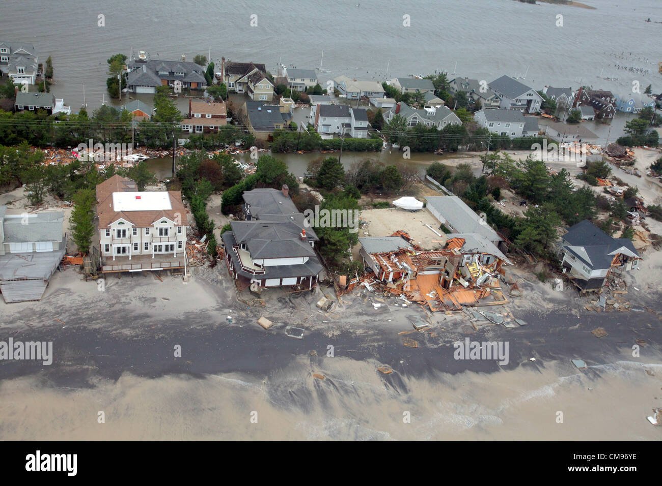 Luftaufnahmen der Schäden durch Hurrikan Sandy nach New Jersey 30. Oktober 2012. Stockfoto