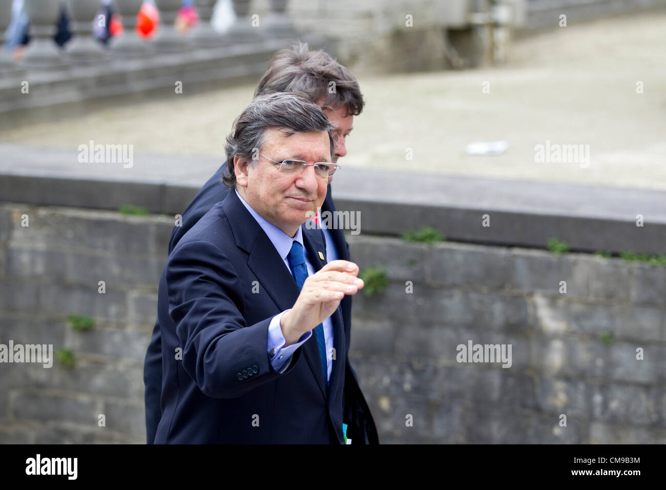 EU-Gipfel, Academie Royal de Belgique, Brüssel. 28.06.2012 zeigt Bild José Manuel Barroso, Präsident der Europäischen Kommission, Europäischen Volkspartei Party treffen in Brüssel im Academie Royal de Belgique angekommen. Stockfoto