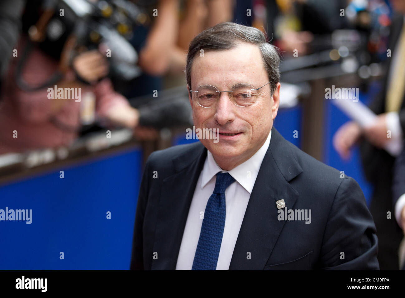 EU-Gipfel, Justus-Lipsius-Gebäude, Parlament, Brüssel. 29.06.2012 Mario Draghi, Präsident der Europäischen Zentralbank, kommt auf dem EU-Gipfel 2. Tag in Brüssel, Belgien. Stockfoto