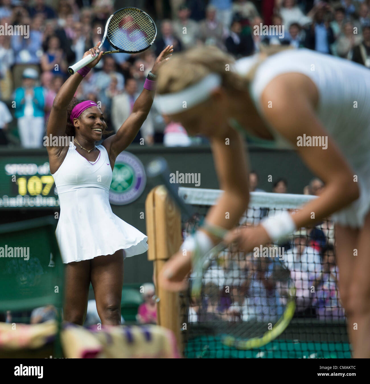 05.07.2012 die Wimbledon Tennis Championships 2012 statt bei den All England Lawn Tennis and Croquet Club, London, England, UK.  Serena WILLIAMS (USA) [6] V Victoria AZARENKA (BLR) [2]. Serena triumphierend. Stockfoto