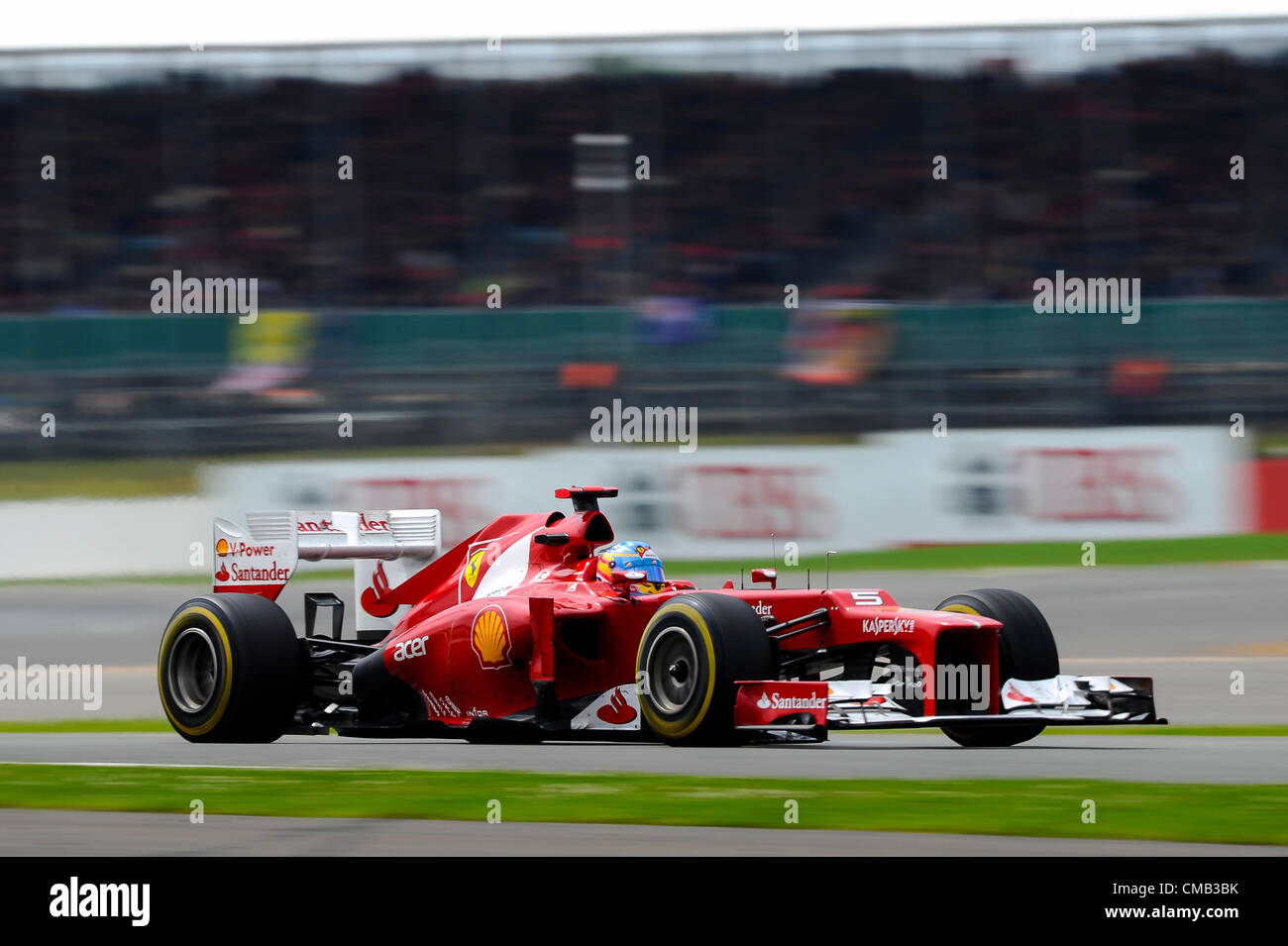 08.07.2012 Towcester, England. Fernando Alonso Spanien und Scuderia Ferrari in Aktion während des Rennens beim britischen Grand Prix Santander, Runde 9 der 2012 FIA Formel 1 Weltmeisterschaft in Silverstone. Stockfoto