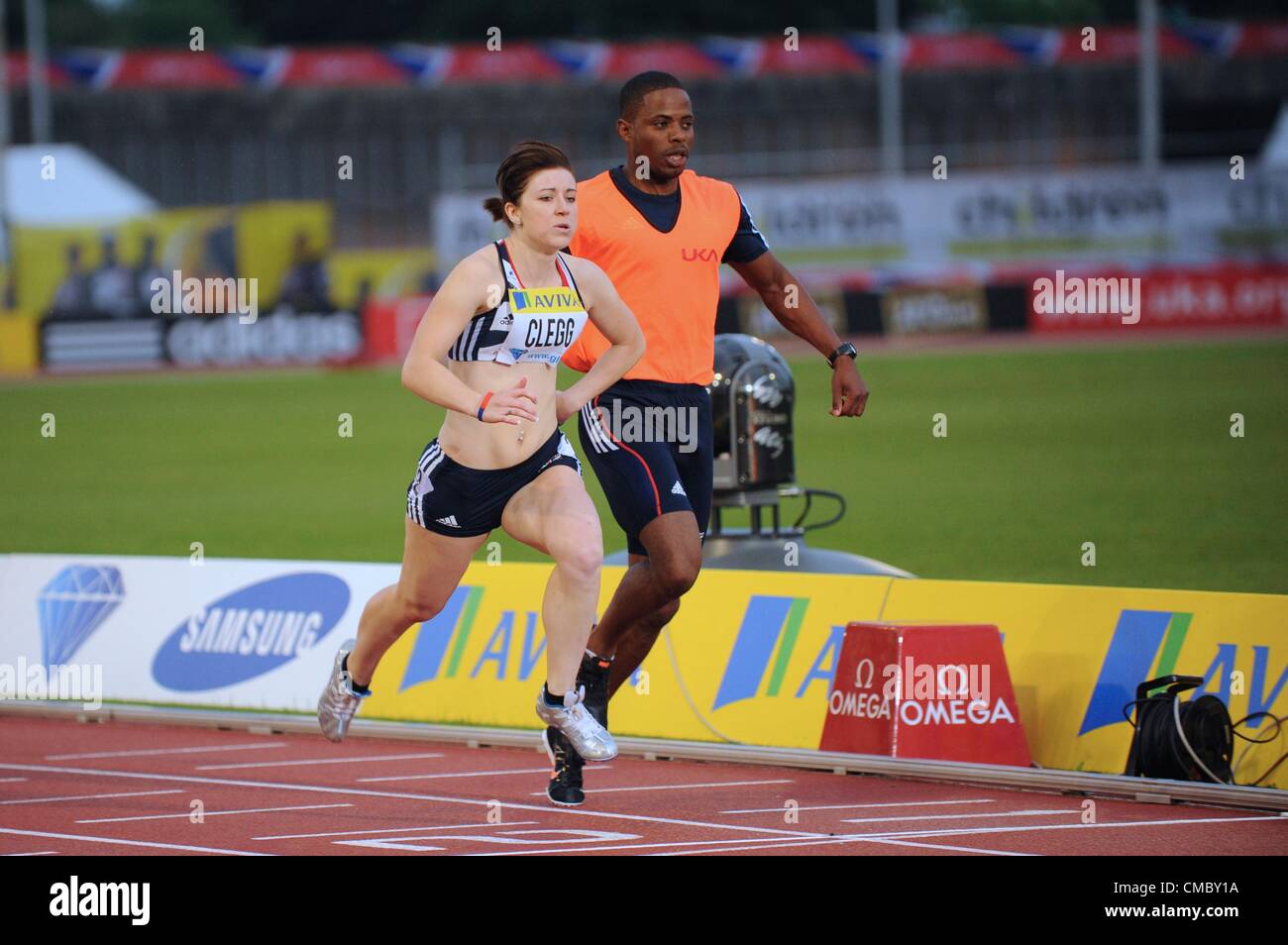 13.07.2012 London ENGLAND T12 100m Frauen, Elizabeth Clegg, gewinnt beim Aviva Grand Prix im Crystal Palace Stadium. Stockfoto