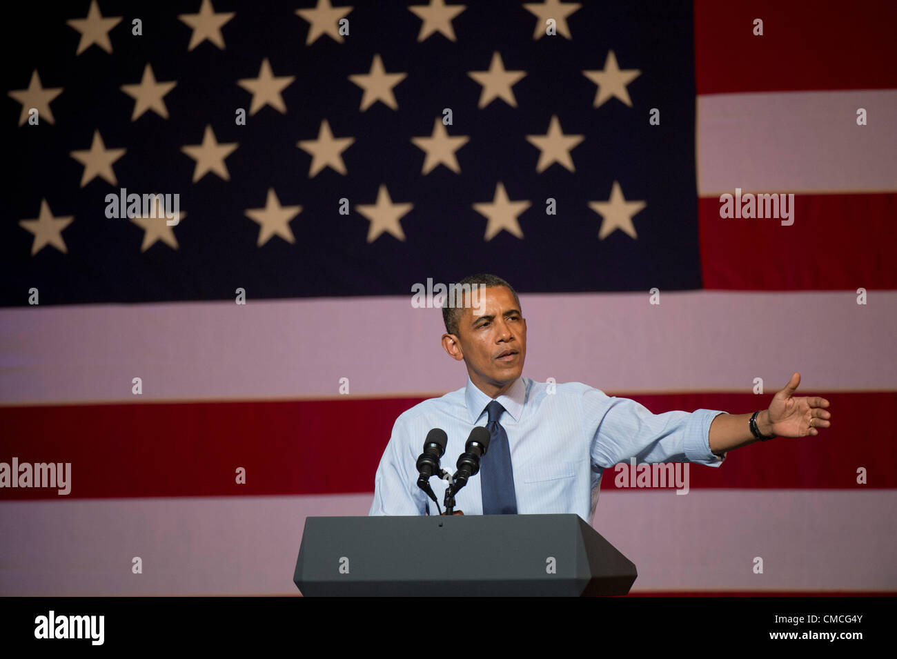 US-Präsident Barack Obama macht eine Texas-Kampagne Dienstag Nacht in Austin Music Hall während der Kampagne 2012 zu stoppen Stockfoto
