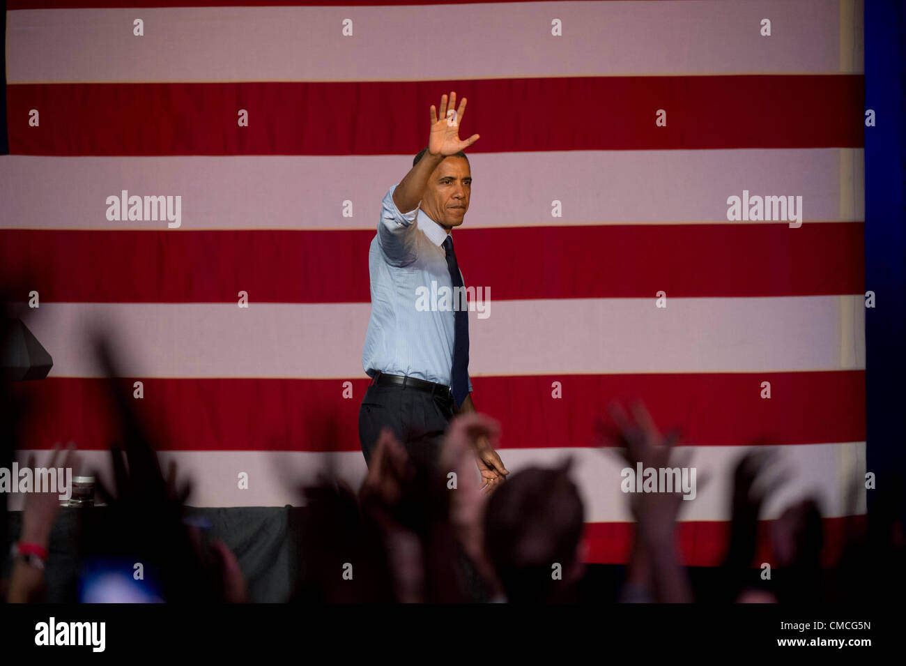US-Präsident Barack Obama macht eine Texas-Kampagne Dienstag Nacht in Austin Music Hall während der Kampagne 2012 zu stoppen Stockfoto