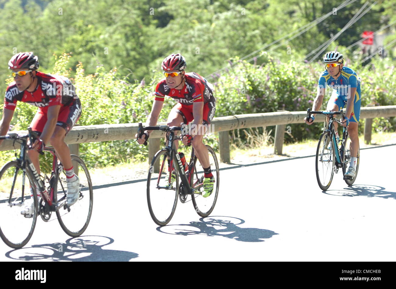 18.07.2012. Pau - Bagneres de Luchon, Frankreich.  Tour de France, Tappa 16 Pau - Col de Peyresourde, Cadel Evans, Bagneres de Luchon, Bmc Racing 2012 Stockfoto