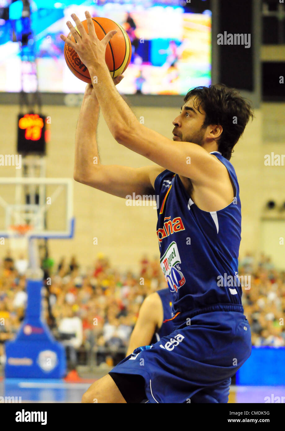 Pre-olympic Basketball Spiel Spanien - USA (Barcelona. Spanien, 24. Juli 2012) Juan Carlos Navarro (Spanien) seinen 200. Spiel Witz spielte die Nationalmannschaft. Stockfoto