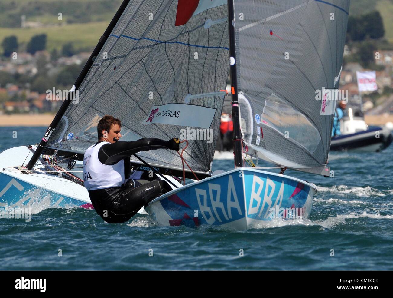 Olympisches Segeln, Aktion während der London 2012 Olympische Spiele bei Weymouth & Portland Veranstaltungsort, Dorset, England, UK.  Brasilien in der Finn-Klasse, 29. Juli 2012 Bild: DORSET MEDIENDIENST Stockfoto