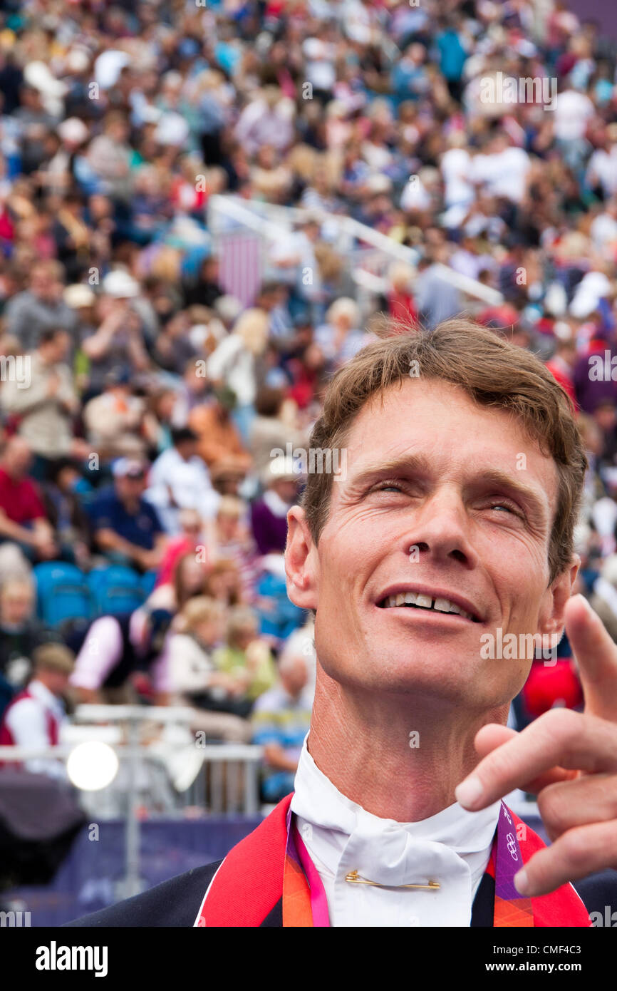 William Fox-Pitt im Greenwich Park am Dienstag, 31. Juli 2012 in London. Teil des großen britischen Reitsport Vielseitigkeitsreiten-Teams, die Olympischen Spielen in London 2012 Spiele gewonnen. Stockfoto