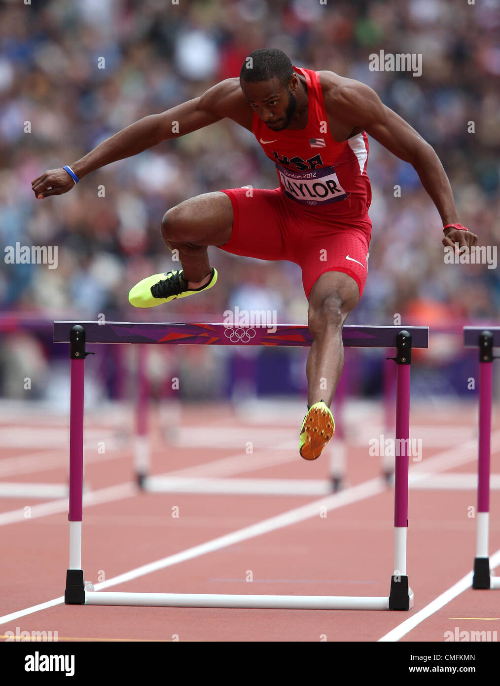 ANGELO TAYLOR USA LONDON 2012 Olympische Spiele, MENS 400M Hürden STRATFORD, LONDON, ENGLAND 3. August 2012 DIC8303 Stockfoto