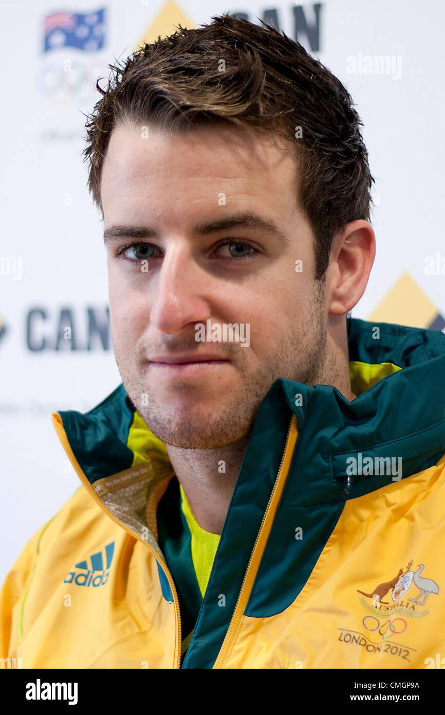 Stratford, London, UK. 7. August 2012, besucht James Magnussen, Australische Olympische schwimmen Silber und Bronze-Medaillengewinner, einen Medien-Auftritt bei den Olympischen Spielen 2012 in London. Stockfoto