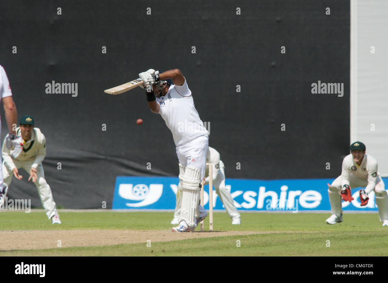 8. August 2012. Samit Patel (Löwen) Kanten und ist gefangen in den Zetteln von Peter Forrest für 55 im ersten inoffiziellen Test (7-10. August) der Reise durch Australien "A" nach England im Jahr 2012. Old Trafford, Manchester, UK, Tag 2 – 08.08.2012. Bildnachweis: John Fryer / Alamy Live News Stockfoto