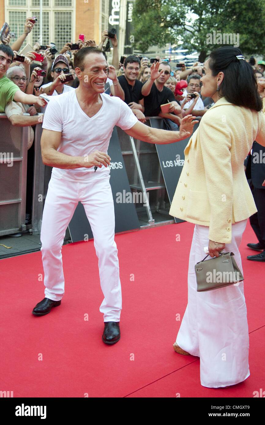 8. August 2012 teilnehmen "The Expendables 2" Premiere in Callao Kino in Madrid - Madrid, Spanien - belgischen Schauspieler Jean-Claude Van Damme und Frau Gladys Portugues (Credit-Bild: © Jack Abuin/ZUMAPRESS.com) Stockfoto