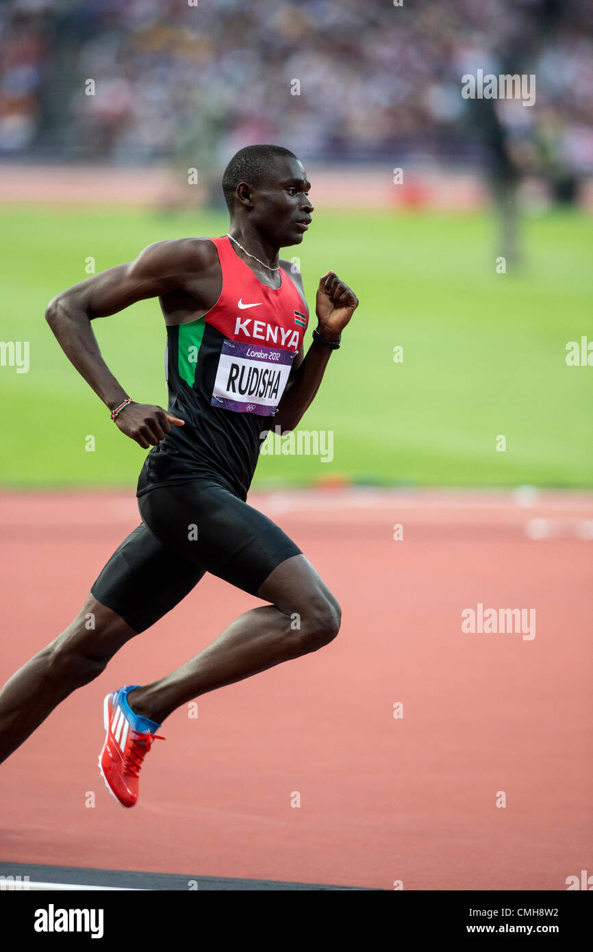 9. August 2012. David Rudisha (KEN) gewann die Goldmedaille im Weltrekord bei der Männern mal 800m bei den Olympischen Sommerspielen 2012 in London Stockfoto
