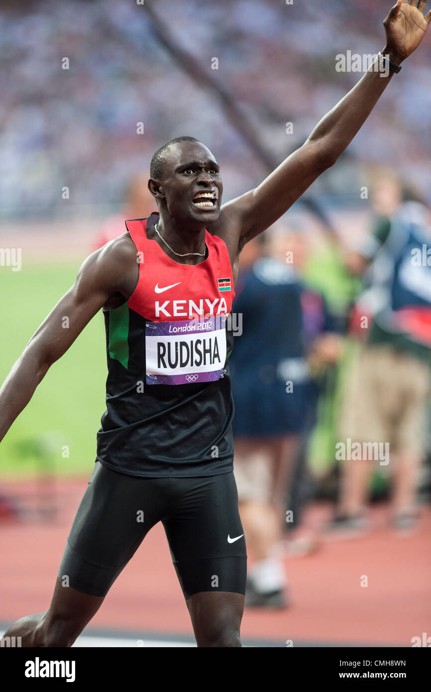 9. August 2012. David Rudisha (KEN) gewann die Goldmedaille im Weltrekord bei der Männern mal 800m bei den Olympischen Sommerspielen 2012 in London Stockfoto