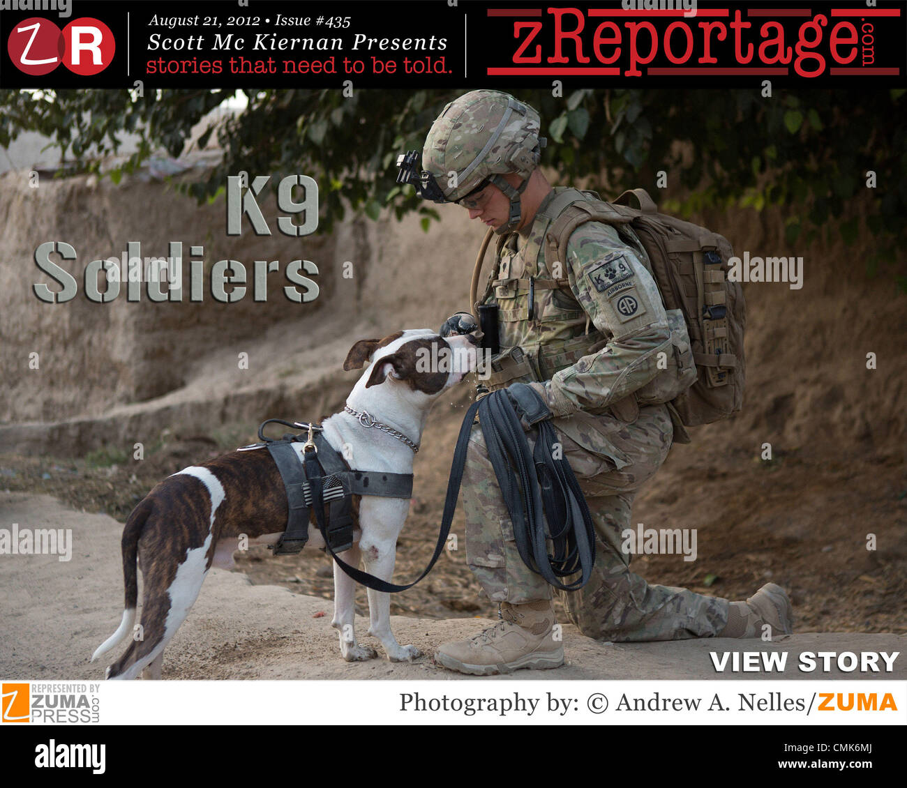 zReportage.com Geschichte der Woche #435: K9 Soldaten - gestartet 14. August 2012 - volle Multimedia-Erlebnis: Audio, Standbilder, Text und Video: gehen Sie zu http://www.zReportage.com, mehr - zu sehen, 82nd Airborne Division 4th Brigade Combat Team hat eine einzigartige Taktik gegen die zunehmende Bedrohung der improvisierten Sprengsatz in Afghanistan, taktische Explosive Spürhunde, andernfalls bekannt als TEDD beschäftigt. Diese K9-Teams sind ins Feld geschickt, Fuß Patrouillen zu begleiten, wo sie effektiv bei der Aufdeckung von IED Gefahren sind. TEDD Teams sind einzigartig, ihre Handler sind regelmäßige Infanteristen aus Stockfoto