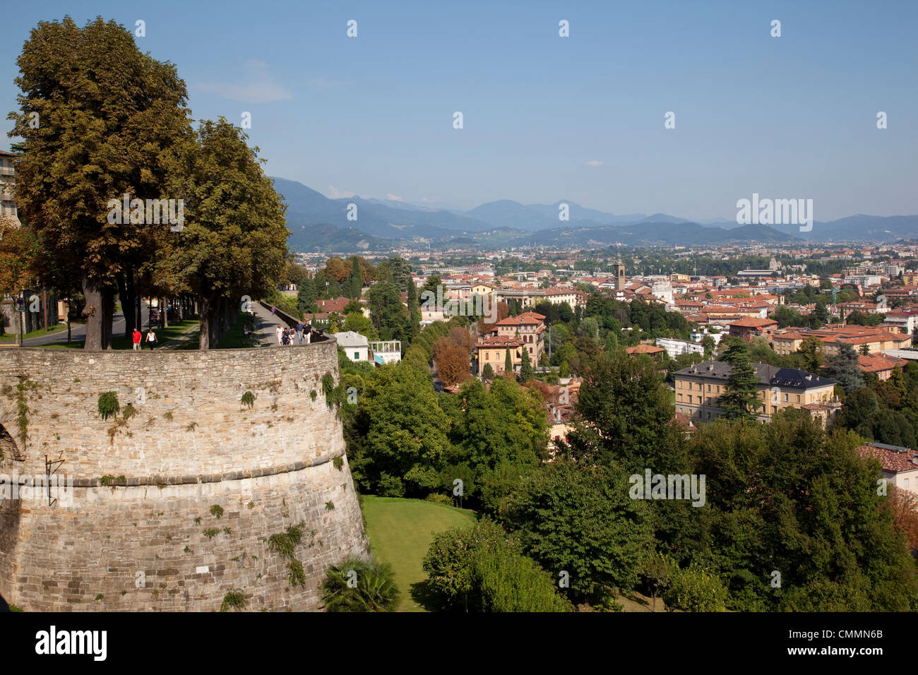Blick auf die Unterstadt von Oberstadt Wand, Bergamo, Lombardei, Italien, Europa Stockfoto