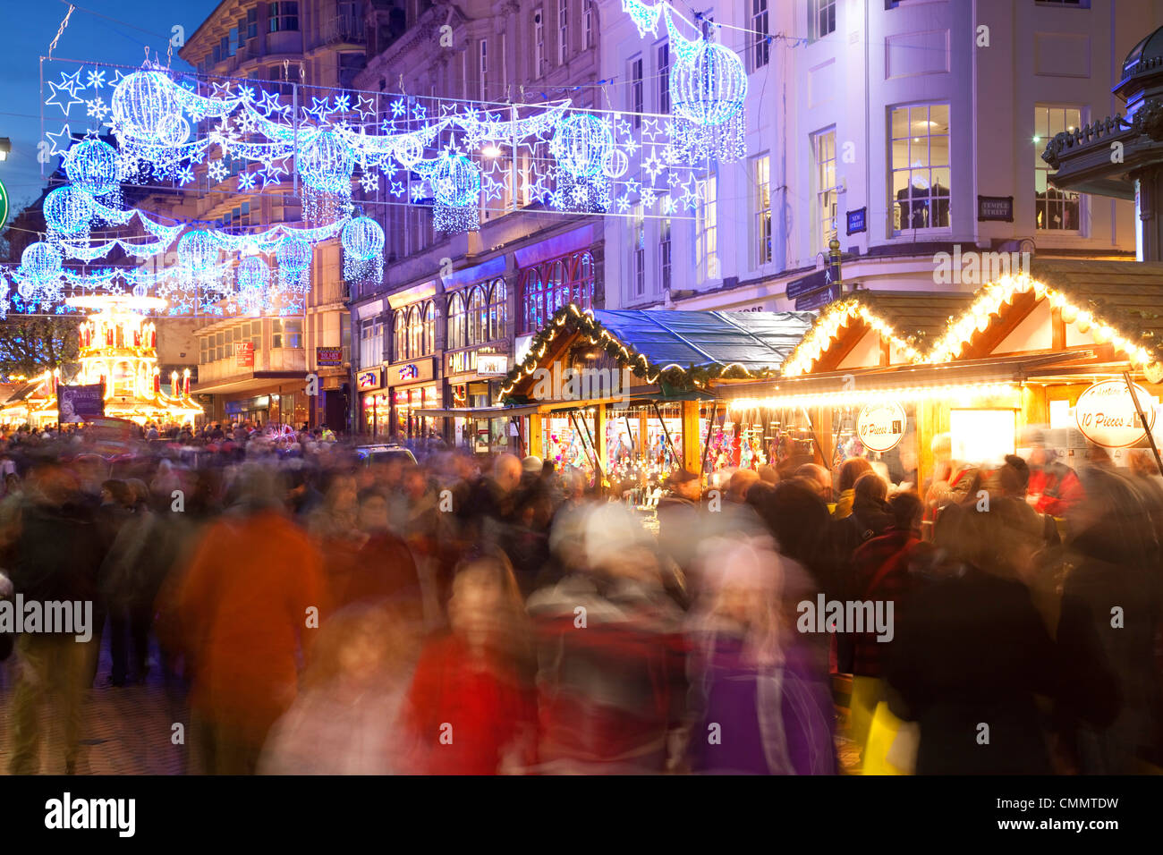 Neue Straße und Weihnachtsmarkt, Innenstadt, Birmingham, West Midlands, England, Vereinigtes Königreich, Europa Stockfoto