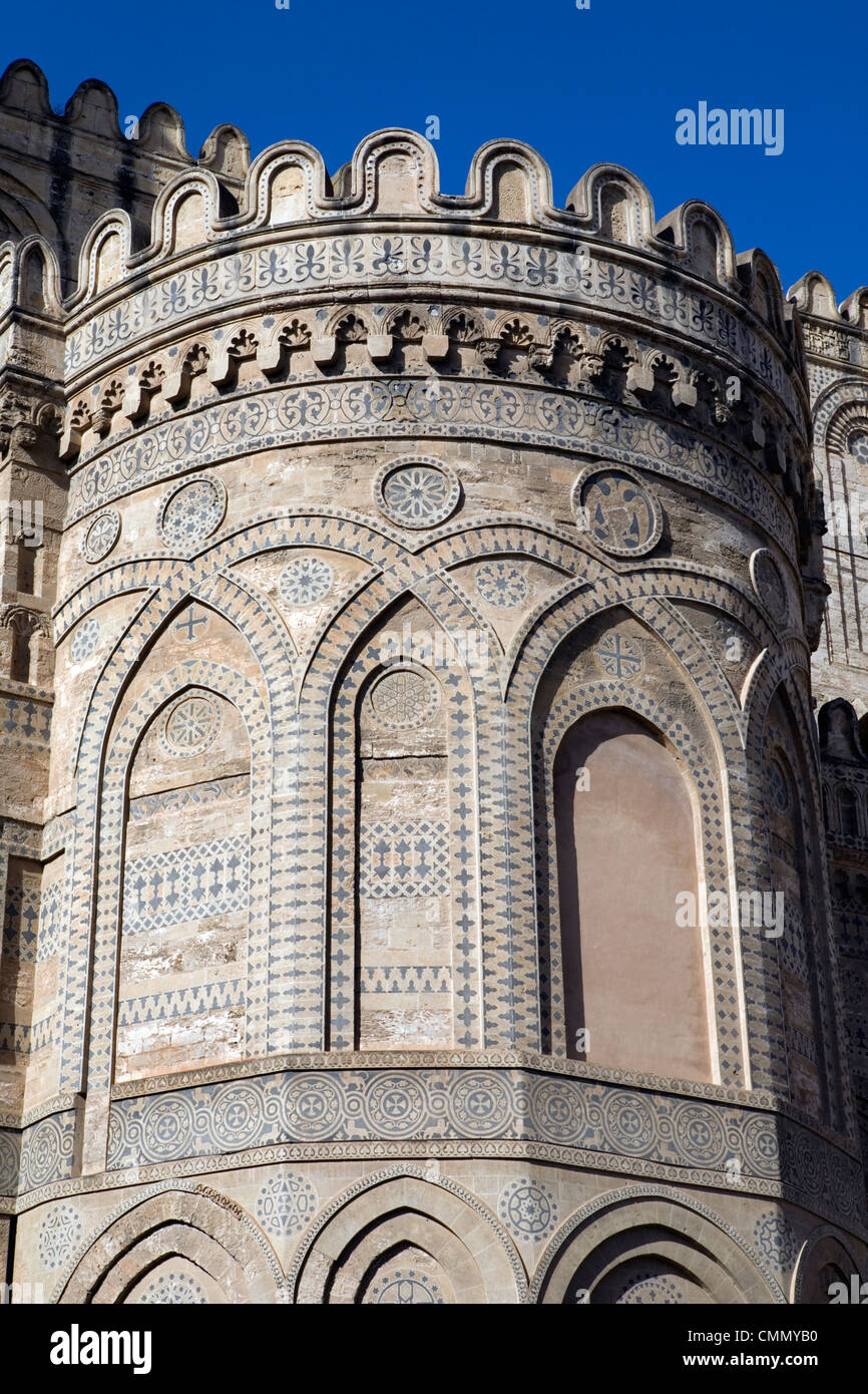 Detail der Fassade des Norman Cattedrale (Kathedrale), Palermo, Sizilien, Italien, Europa Stockfoto