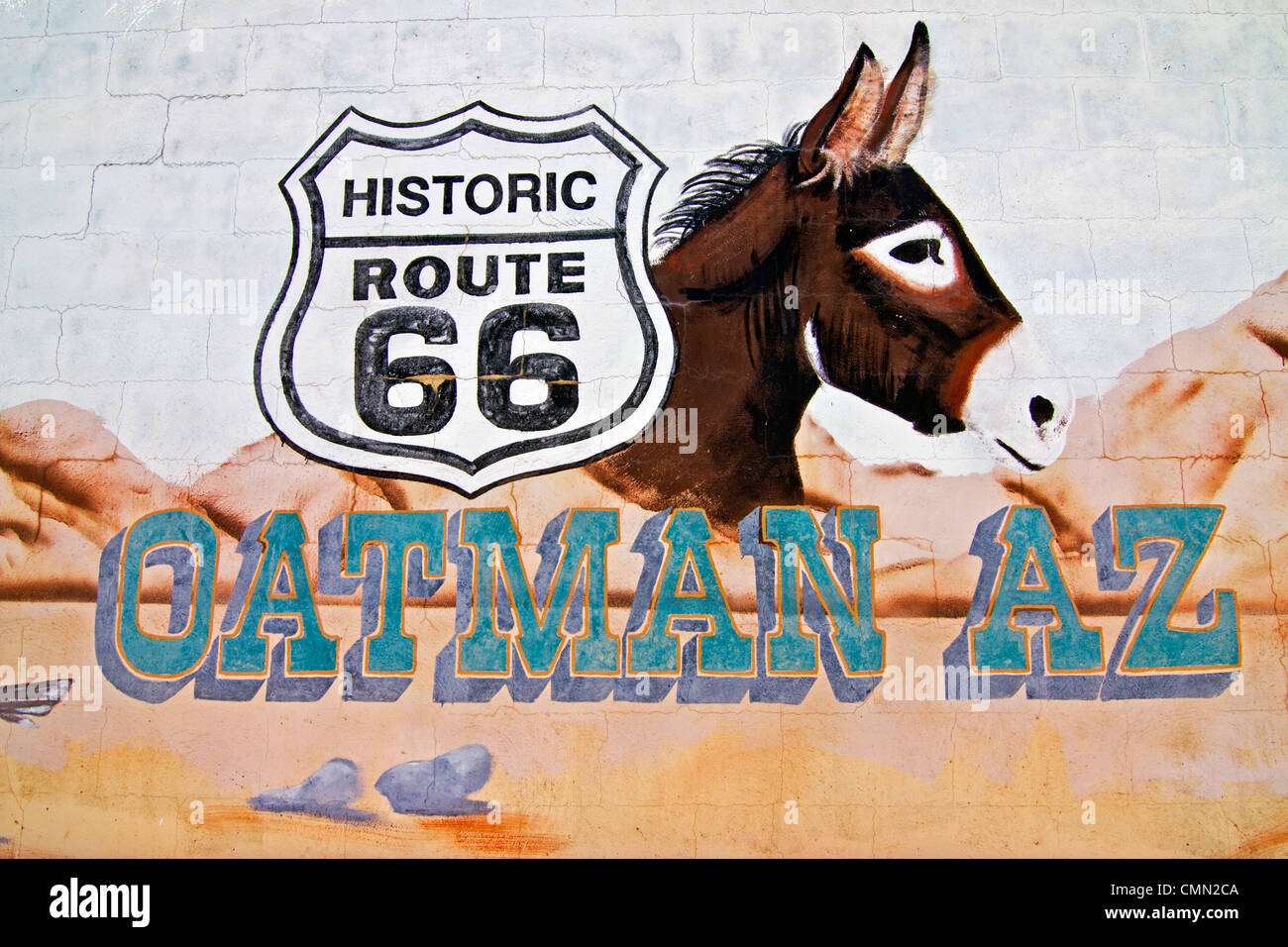 Oatman, Arizona, einer typischen ehemaligen Bergbaustadt in West Amerika befindet sich entlang der historischen Straße 66, jetzt ein Touristenziel. Stockfoto