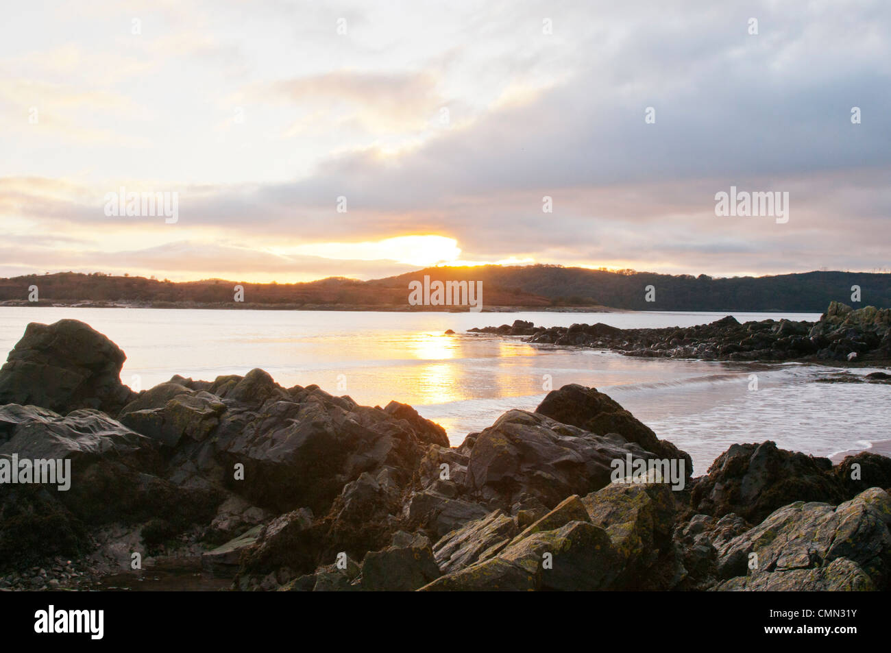 Rockcliffe Bay, Dumfriesshire, Scoland bei Sonnenuntergang Stockfoto