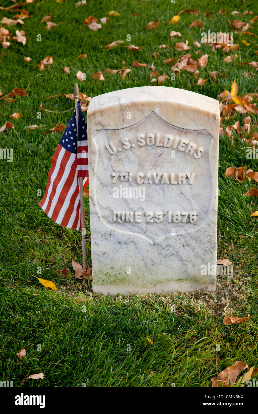 MT, Little Bighorn Battlefield National Monument, Grab Marker von Resten des 7. Golgatha US-Soldaten Stockfoto