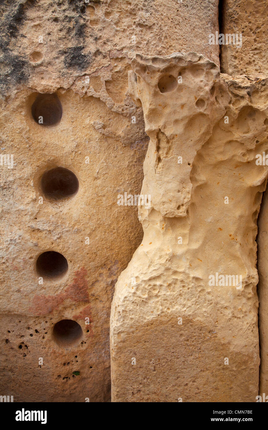 Sandstein-Detail am Tempel von Ggantija auf der Insel Gozo Stockfoto