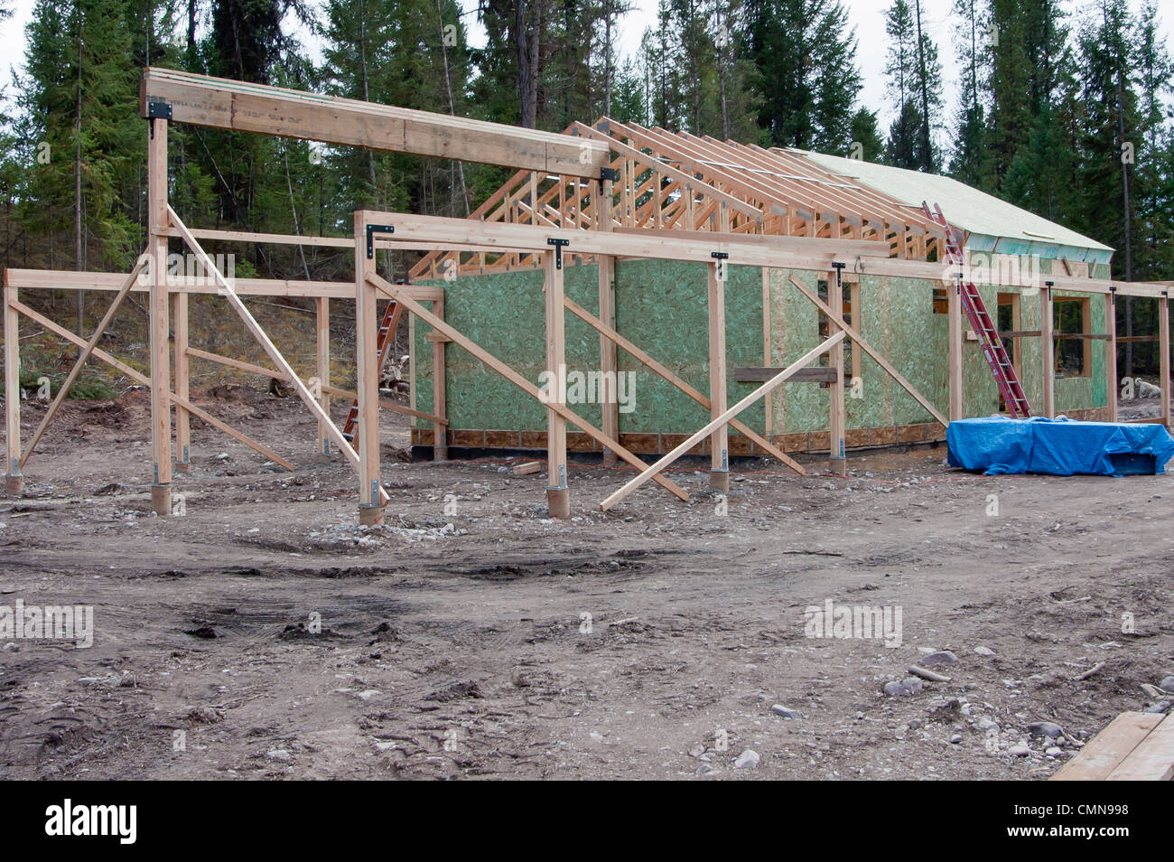 Kabine mit SIPs-Panel (strukturelle isolierten Paneelen) in Seeley Lake, Montana gebaut. Stockfoto