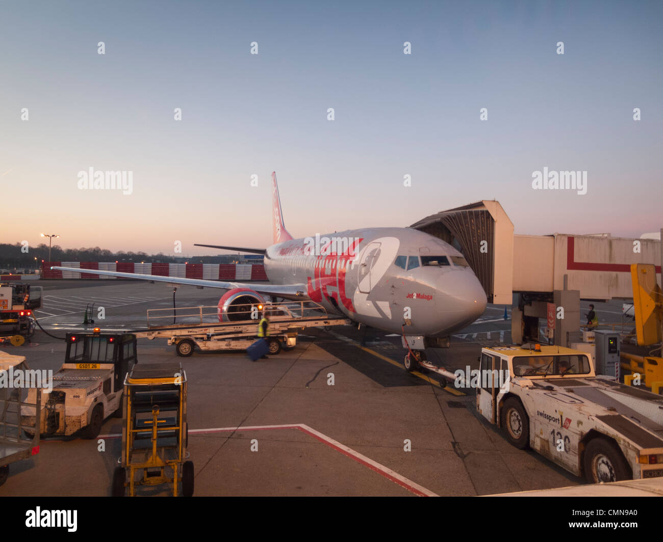 Budget Airlines Flugzeug, Flughafen London-Gatwick, England Stockfoto