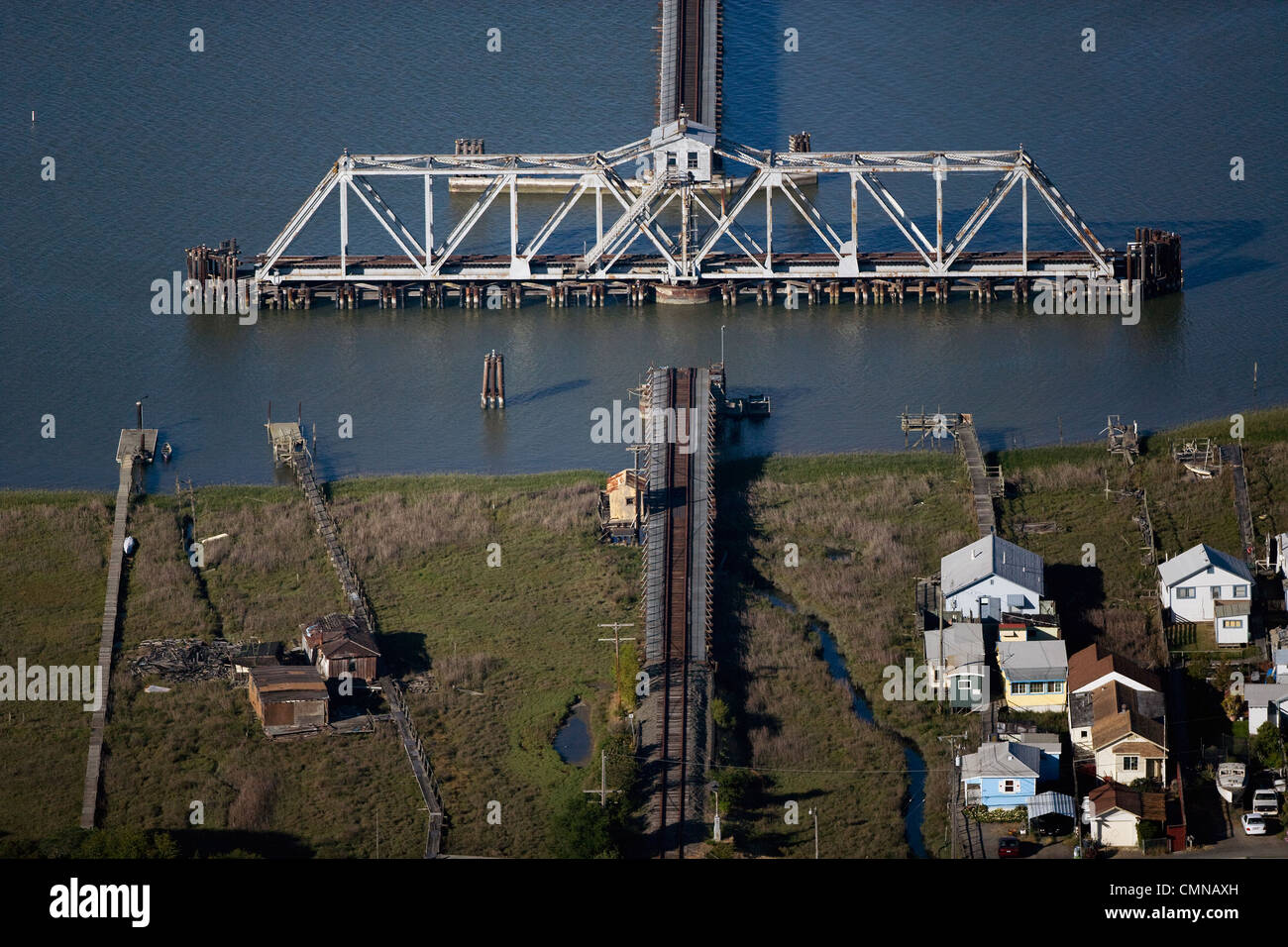 Luftbild, Drehbrücke, Petaluma Fluß, Novato, Marin County, Kalifornien Stockfoto
