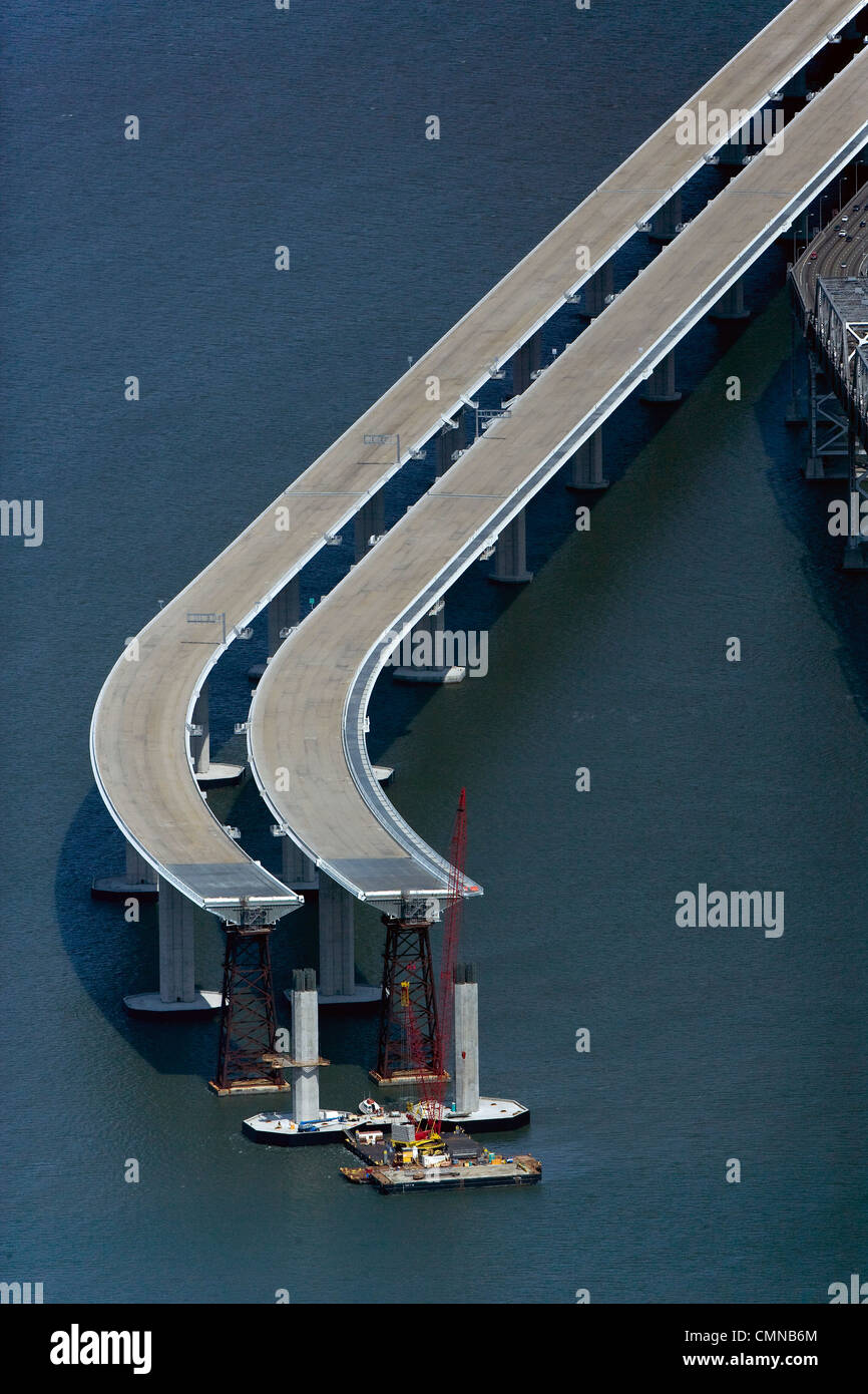 Luftbild der San Francisco Oakland Bay Bridge Bau Stockfoto