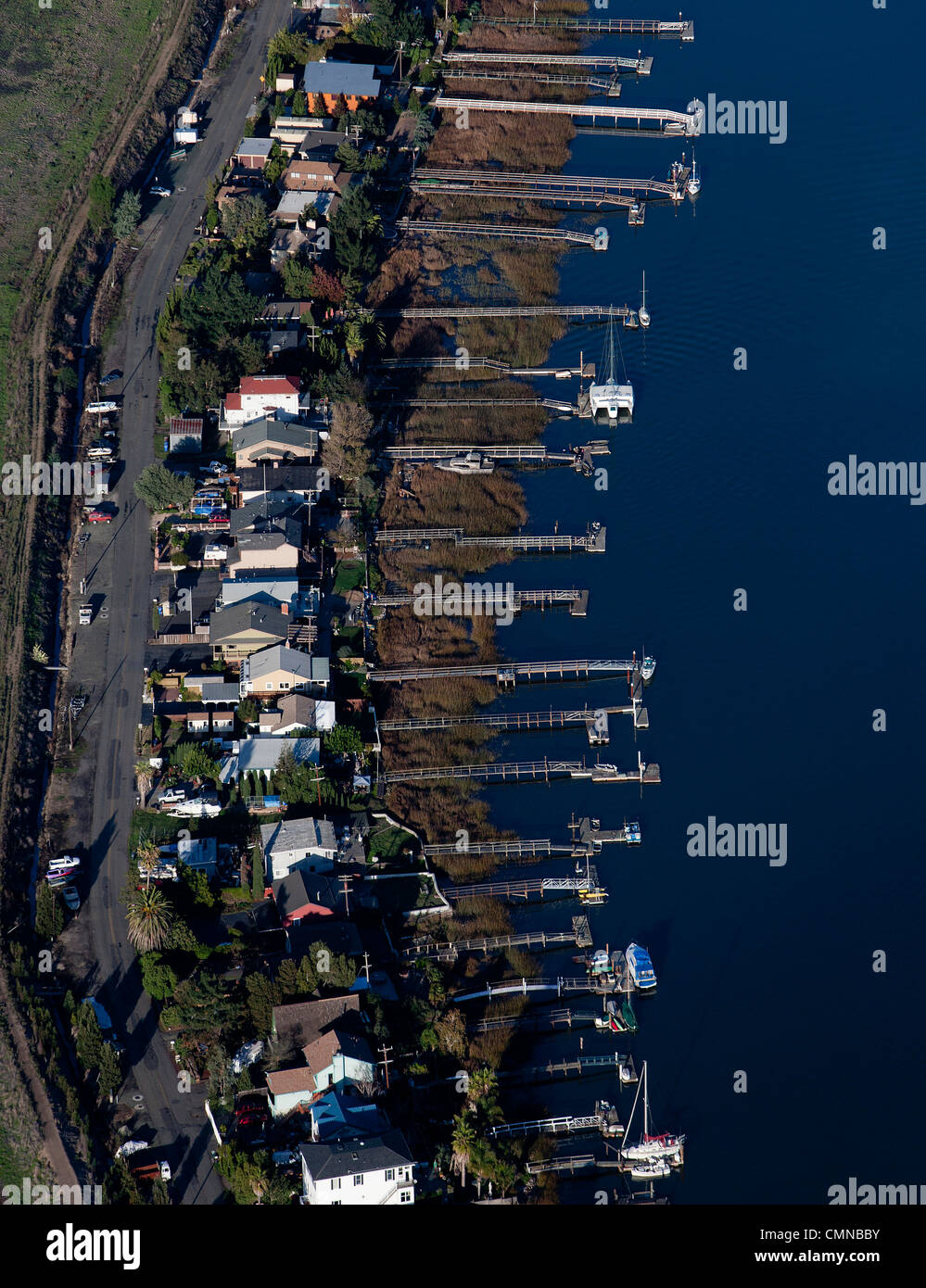 Luftbild Hafen Häuser Napa River, Kalifornien Stockfoto