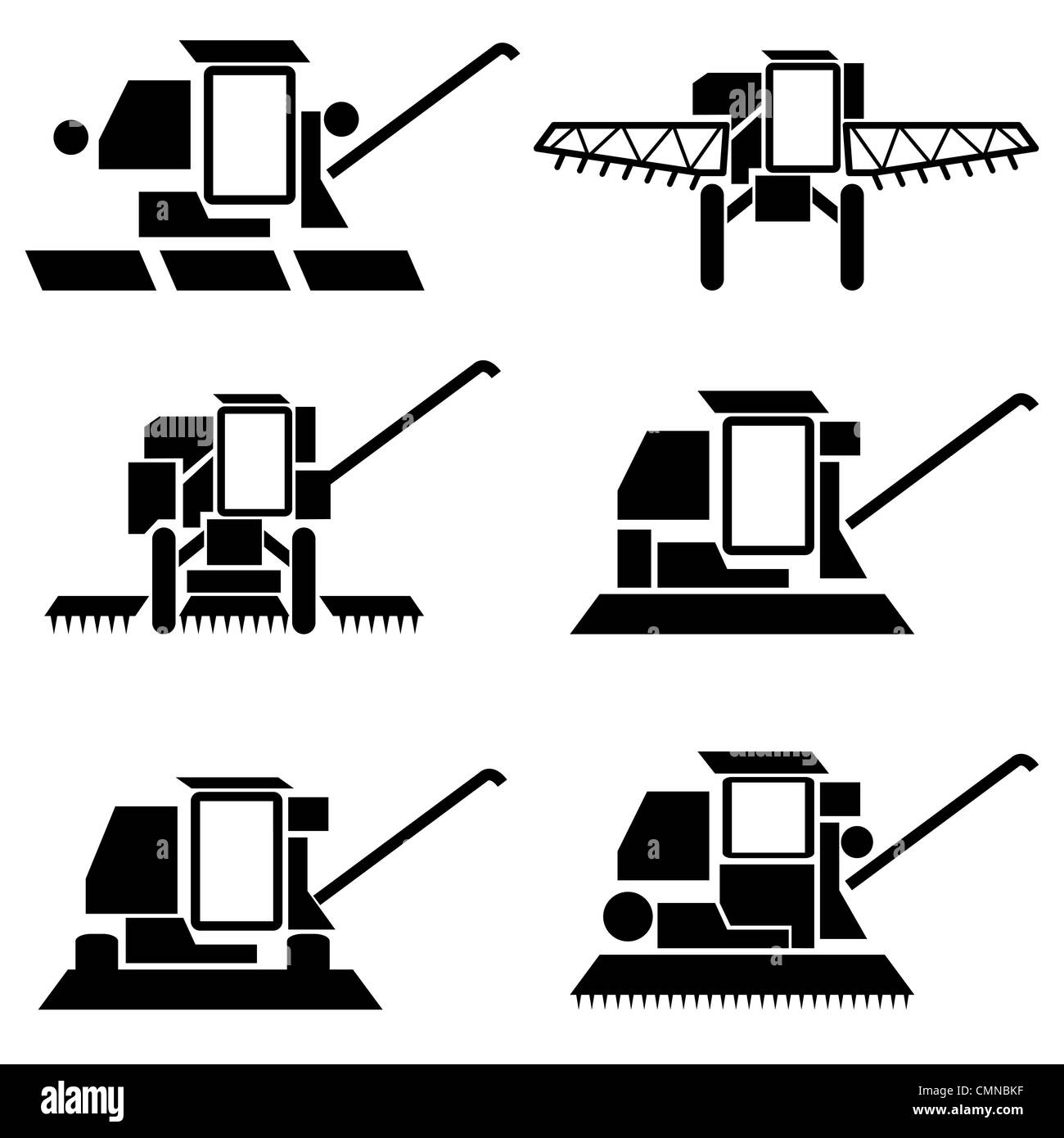 Vektor landwirtschaftliche Fahrzeuge Ernte kombinieren Silhouetten eingestellt Stockfoto
