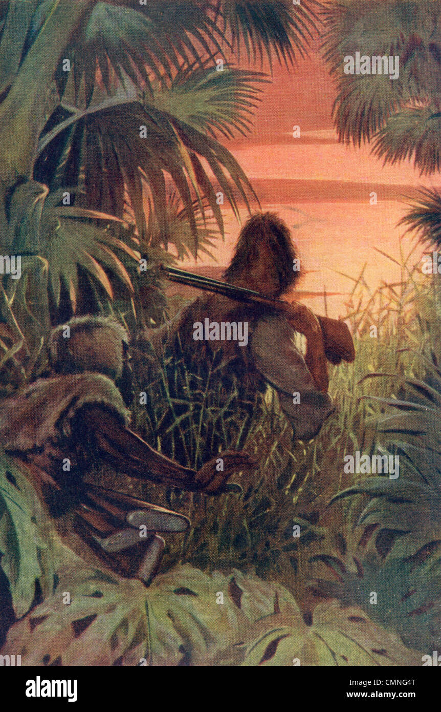 Robinson Crusoe und Freitag im Holz. Von Robinson Crusoe von Daniel