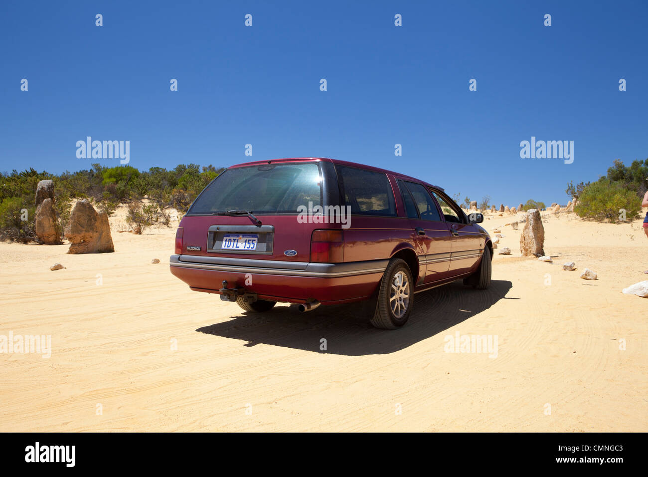 Australische Ford Falcon Auto abgestellt im Pinnacles National Park in der Nähe von Cervantes, West-Australien. Stockfoto