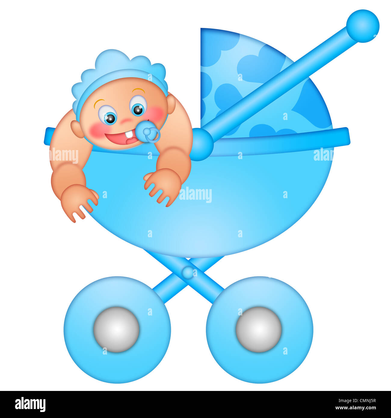 Baby Boy in Kinderwagen isoliert auf weißem Hintergrund Illustration Stockfoto