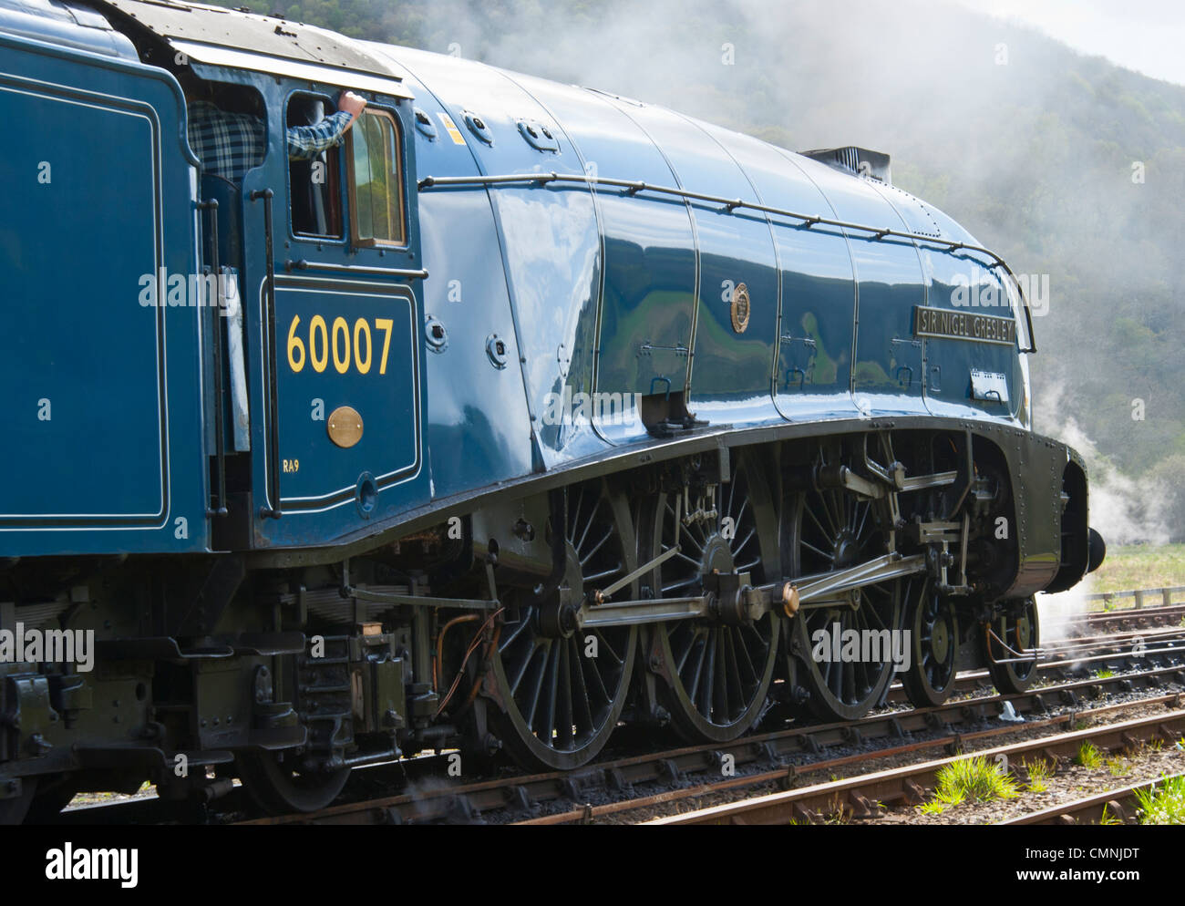 Erhaltene Lokomotive Sir Nigel Gresley bei Levisham auf der North Yorkshire Moors Railway Stockfoto