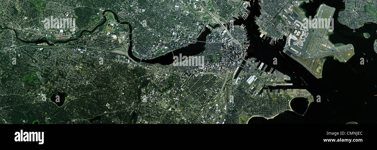 Luftbild-Karte von Charles River Boston, Massachusetts und Umgebung Stockfoto