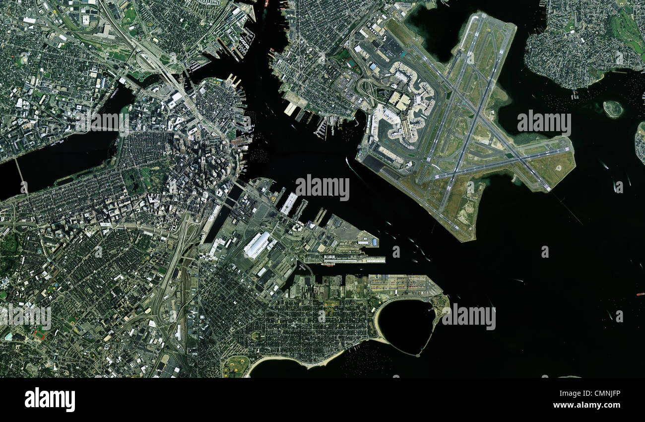 Luftbild-Karte von Boston, Massachusetts und Umgebung Stockfoto
